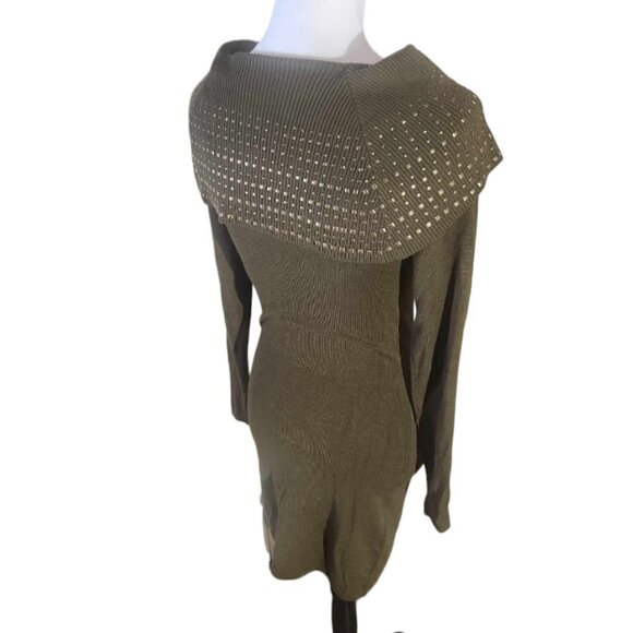 Say What! Bodycon Studded Sweater Dress Olive Green Size S - Picture 5 of 8